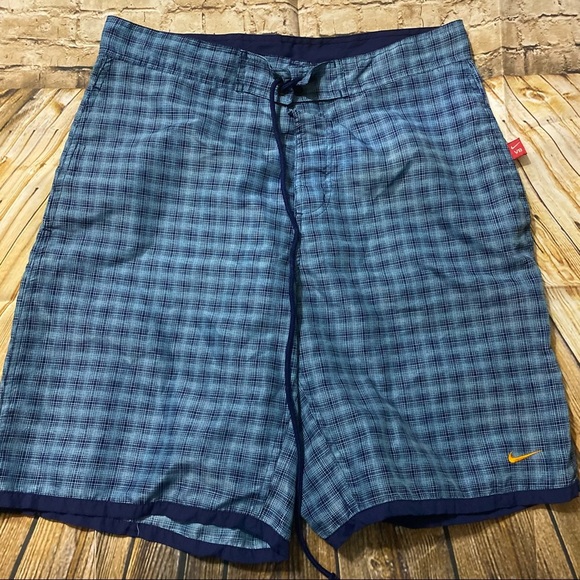 Vintage Nike Blue Plaid Unlined VB Volleyball Beach Shorts - Picture 1 of 5